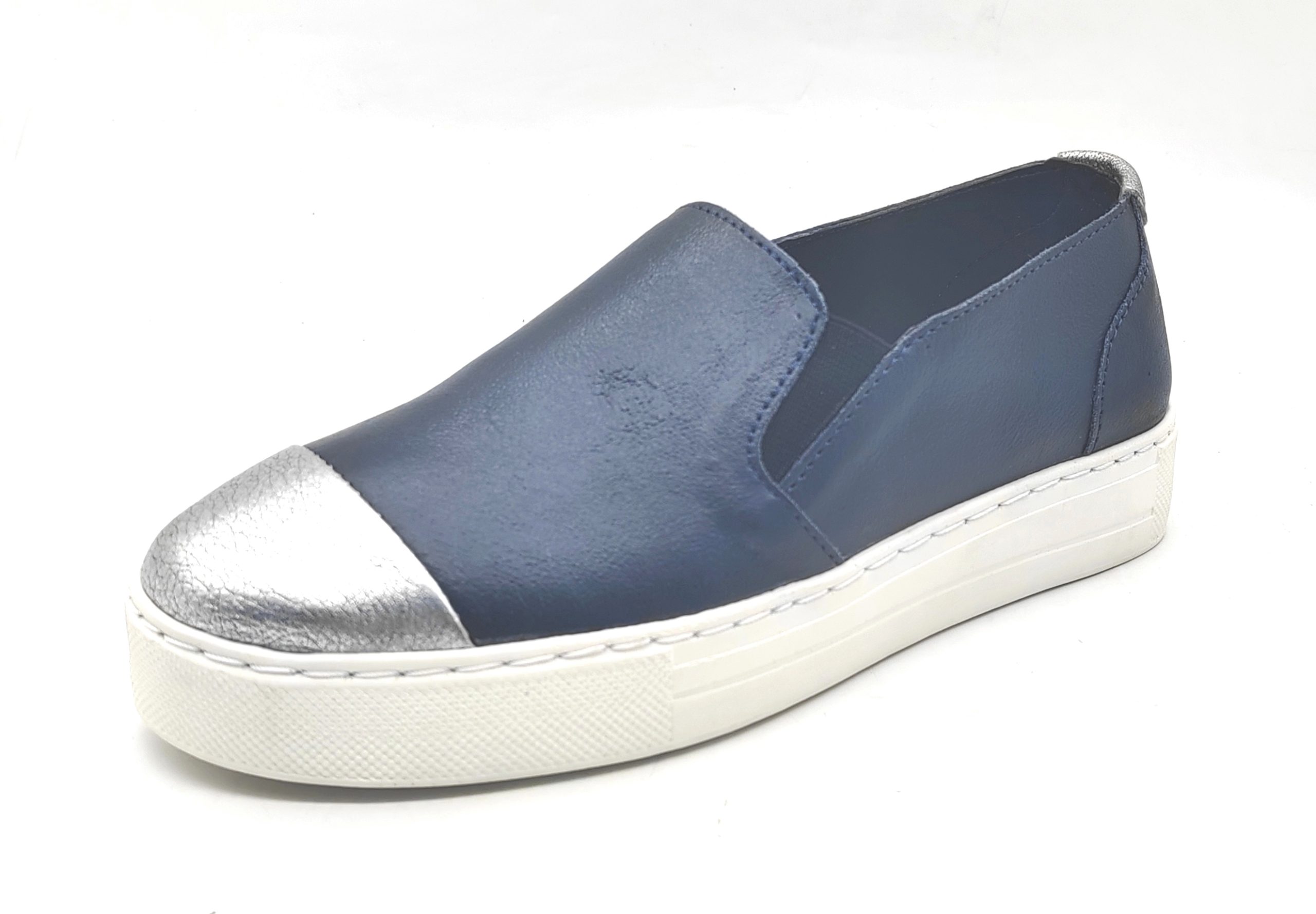 Ellen Navy/ Silver Toe Tab - Angelsoft Shoes